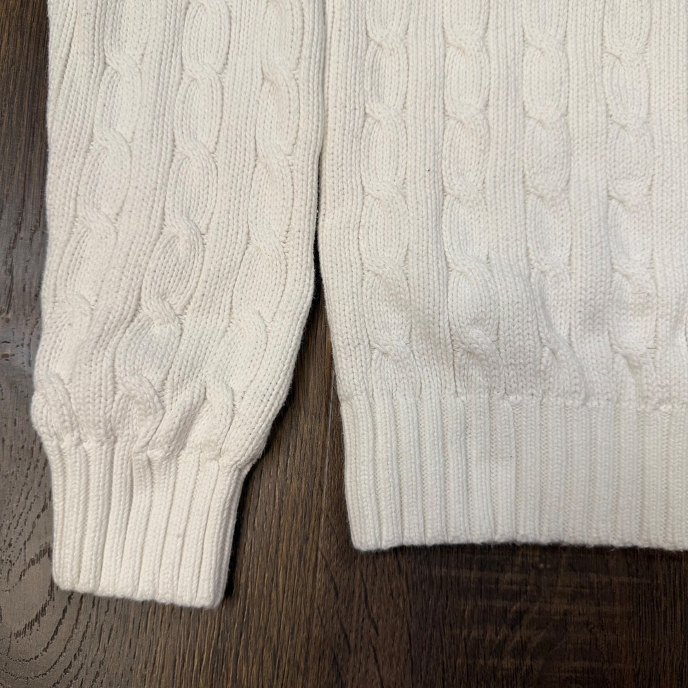 Vintage Polo Ralph Lauren Women's M Cable Knit Sweater Cream Ivory Cotton Preppy - Picture 4 of 10